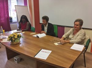 Ranzie Mensah, Riccardo Jacquemod e Maria Grazia Vacchina alla presentazione degli eventi PAC 2017/18
