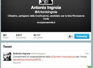 La pagine del profilo Twitter di Antonio Ingroia