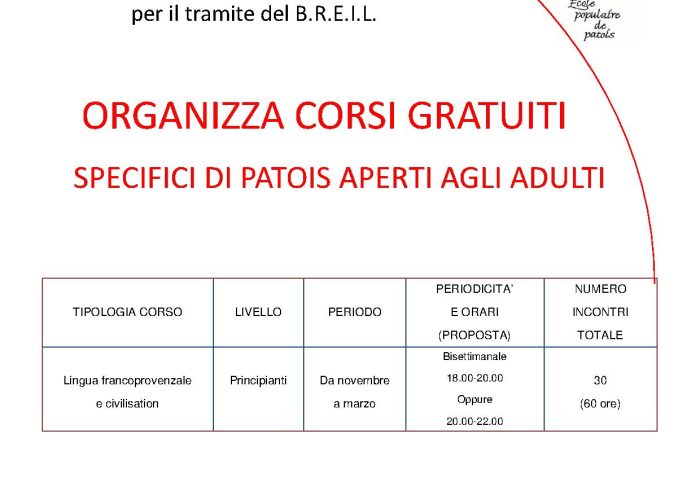 corsi di patois a Verrès per adulti