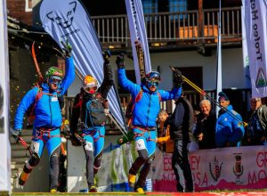 L'arrivo di Lenzi, Boscacci e Eydallin - Foto dalla pagina Facebook del Trofeo Mezzalama