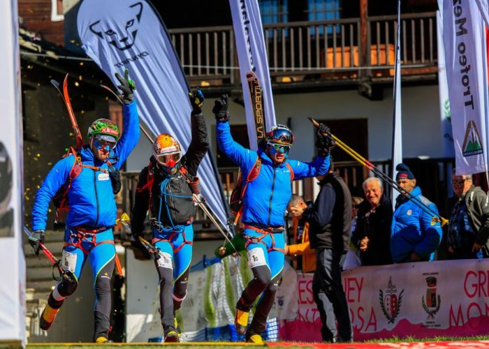 L'arrivo di Lenzi, Boscacci e Eydallin - Foto dalla pagina Facebook del Trofeo Mezzalama