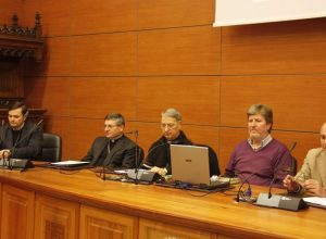 Da sinistra don Bogatu, mons. Lovignana, don Aldo Armellin e il prf. Bonapace