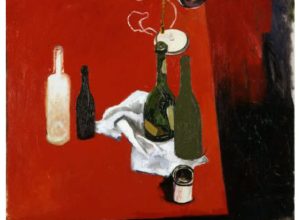 Renato Guttuso - Natura morta con bottiglie e lampada