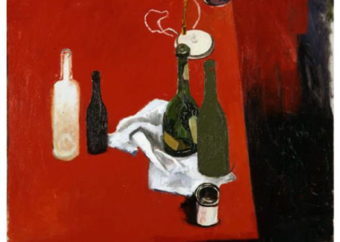 Renato Guttuso - Natura morta con bottiglie e lampada