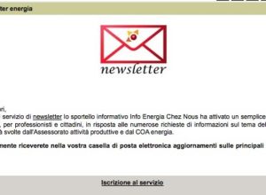 La pagina del sito delle Regione che riporta il servizio Newsletter
