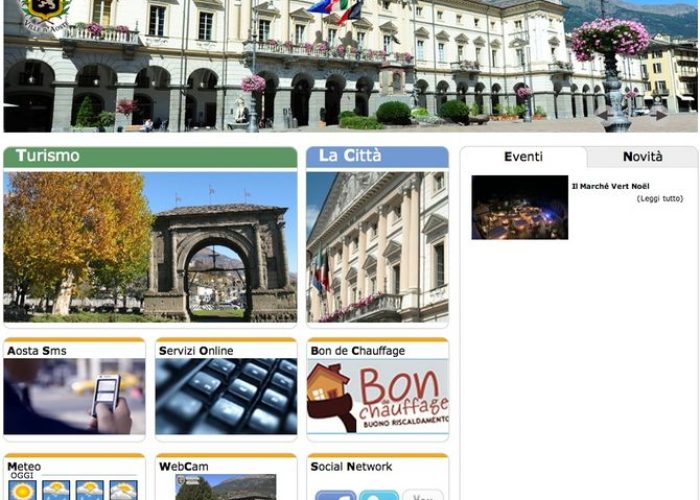 La homepage del sito del Comune di Aosta