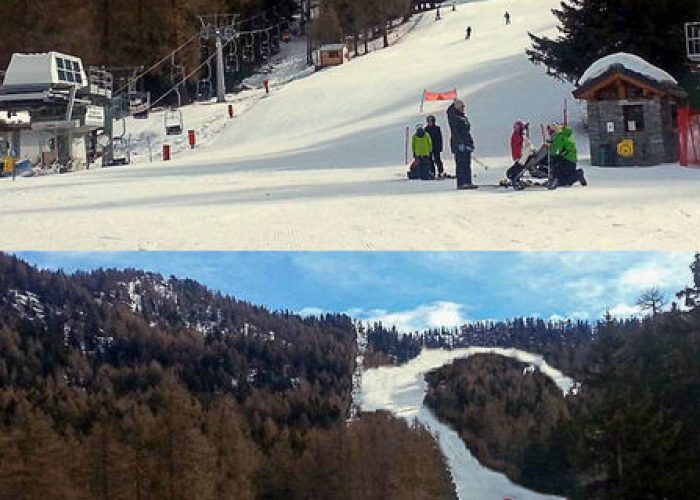Pista al Col di Joux, prima e dopo i lavori (fotomontaggio)