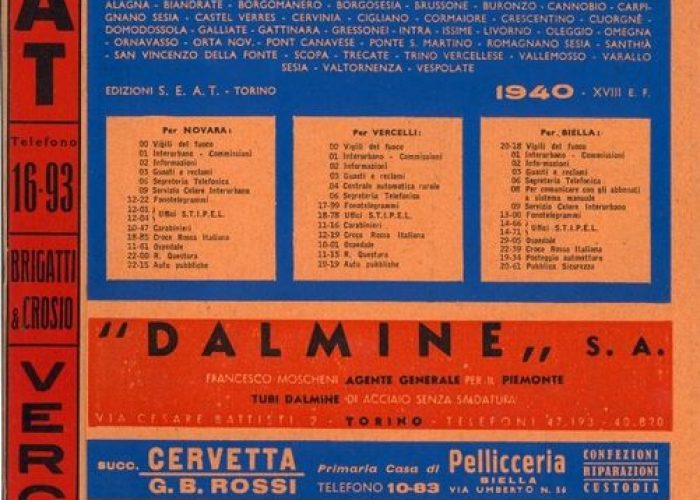 La prima copertina degli elenchi di Aosta del 1940
