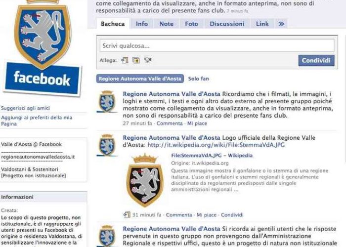 Il gruppo su Facebook "Regione Autonoma Valle d'Aosta"