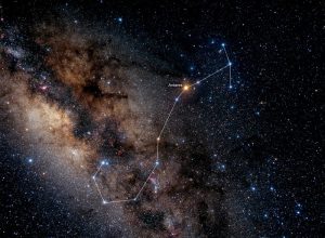 L’immaginario disegno della costellazione dello Scorpione con la stella Antares