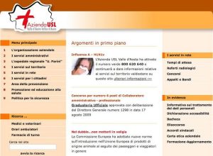 La home page del sito dell'Azienda Usl Valle d'Aosta