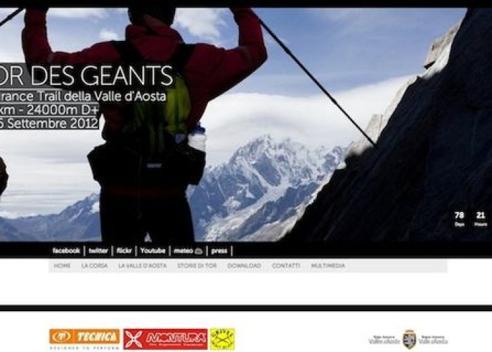 La homepage del nuovo sito del Tor des géants